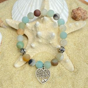 Beaded Bracelet - Amazonite beads with silver tone accents
